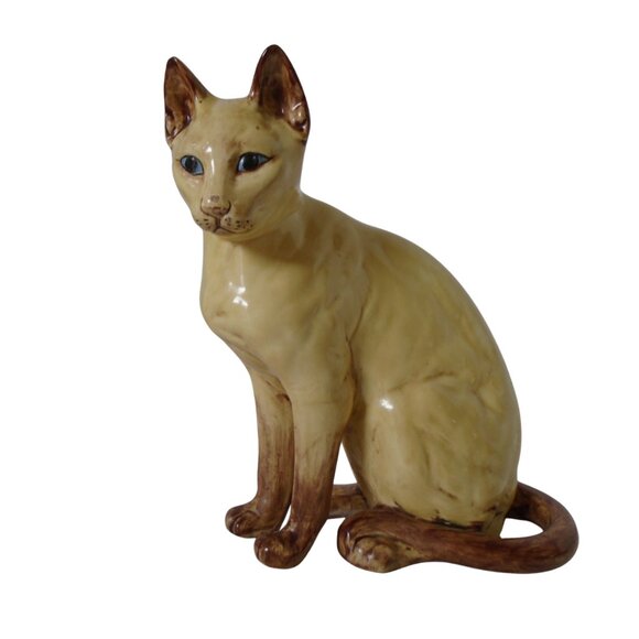 Vintage Seal Point Siamese Ceramic Cat 9.5 in Tall Signed Teitsch - Picture 1 of 7